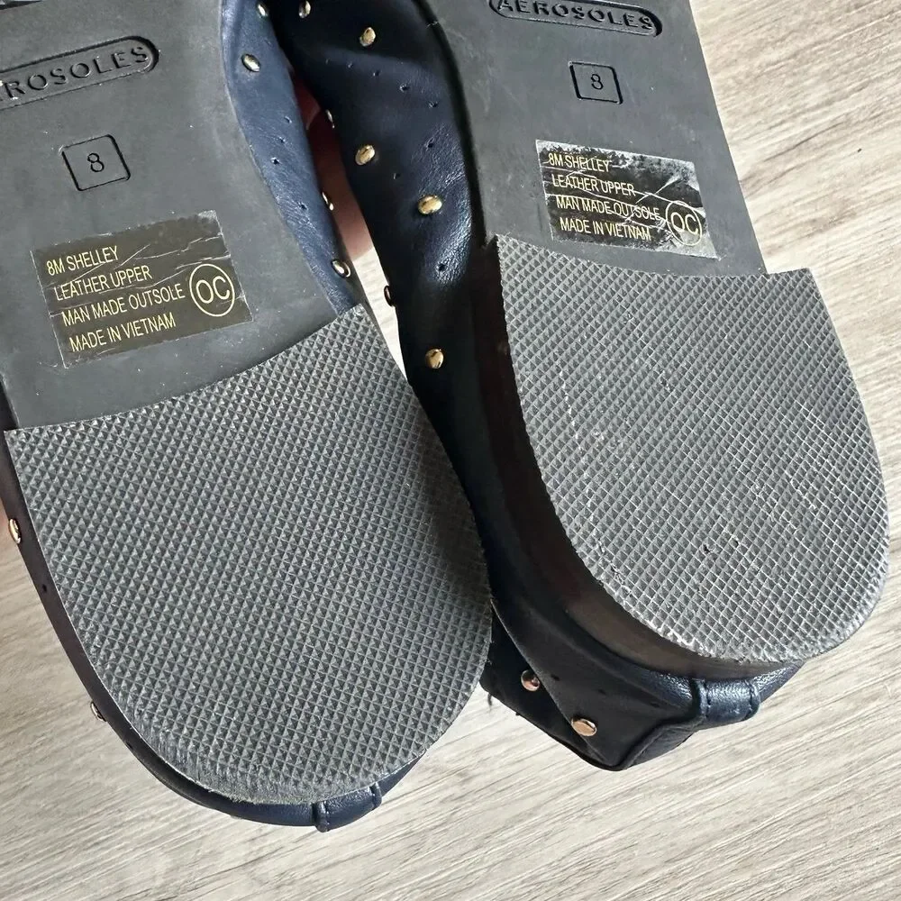 Aerosoles Martha Stewart Shelley Studded Perforated Flats Shoes Navy Blue Sz 8